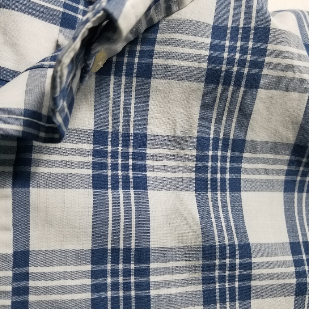 GEORGE MEN'S BUTTON DOWN SHORT SLEEVE BLUE AND WHITE SHIRT SIZE XL - Picture 10 of 11